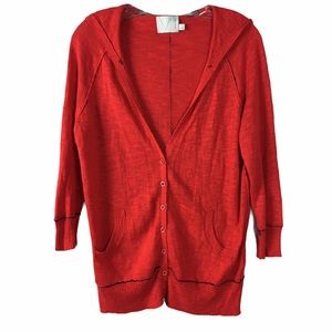 Michael Stars Red Button Up Cardigan Hoodie Sz.2